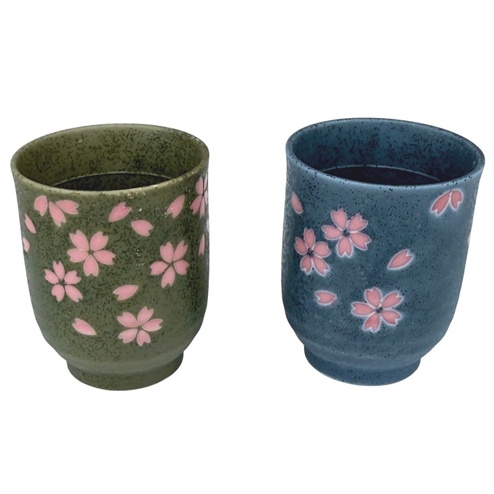 Chiyo Zakura Tea Cups Japanese Sakura Cherry Blossom Ceramic Blue Green Pink 2